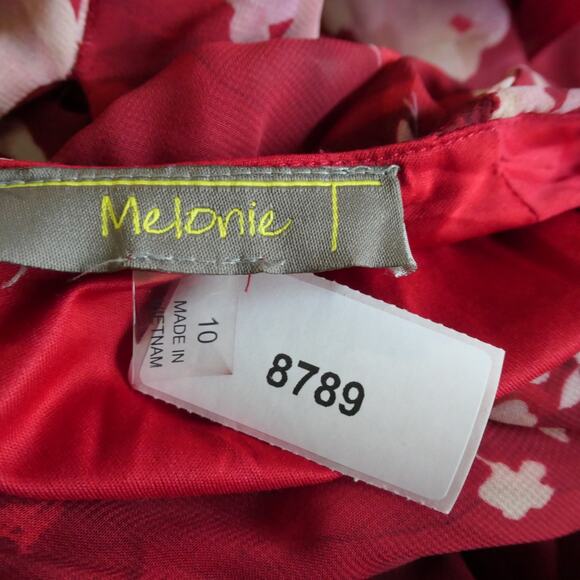 Melonie Maxi Dress Womens 10 Tall Red Floral Lined Tiered Peasant Boho - Picture 14 of 14